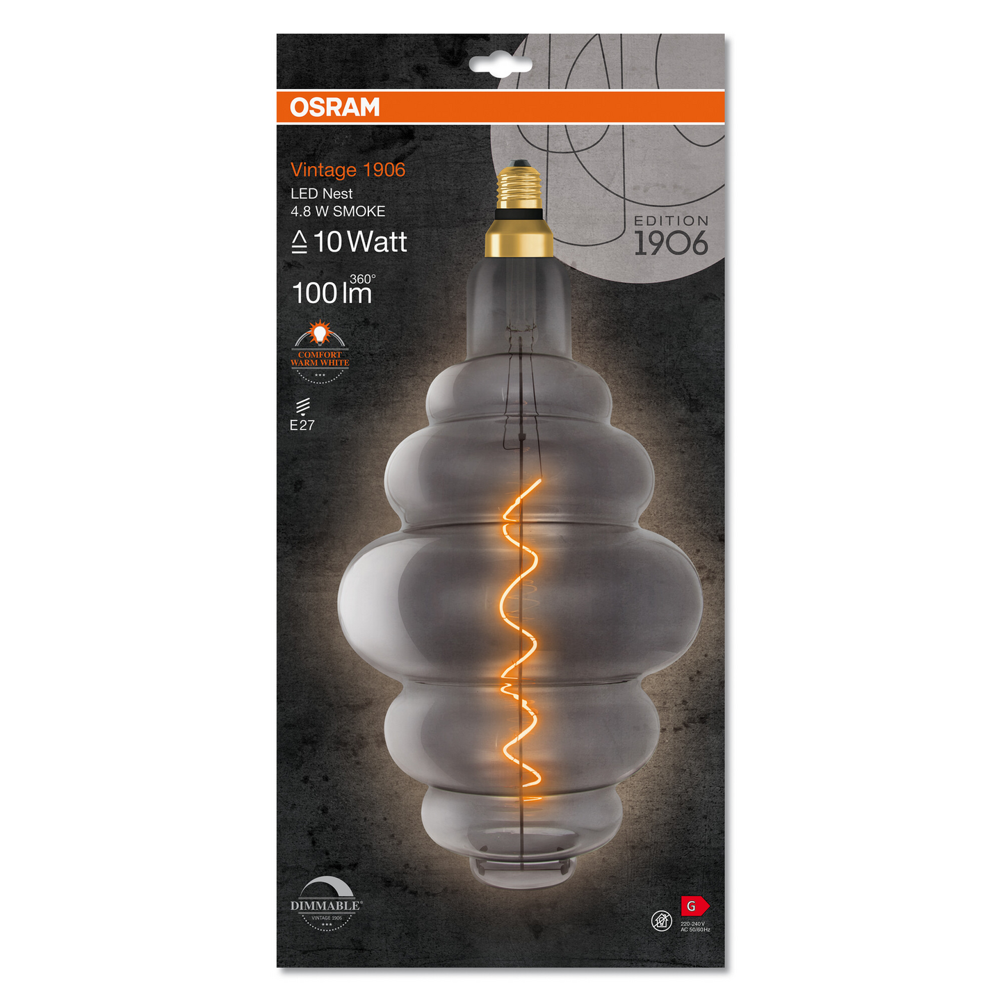 Sisustuslamppu LEDVANCE Vintage 1906 Nest Smoke 100lm E27 himmennettävä