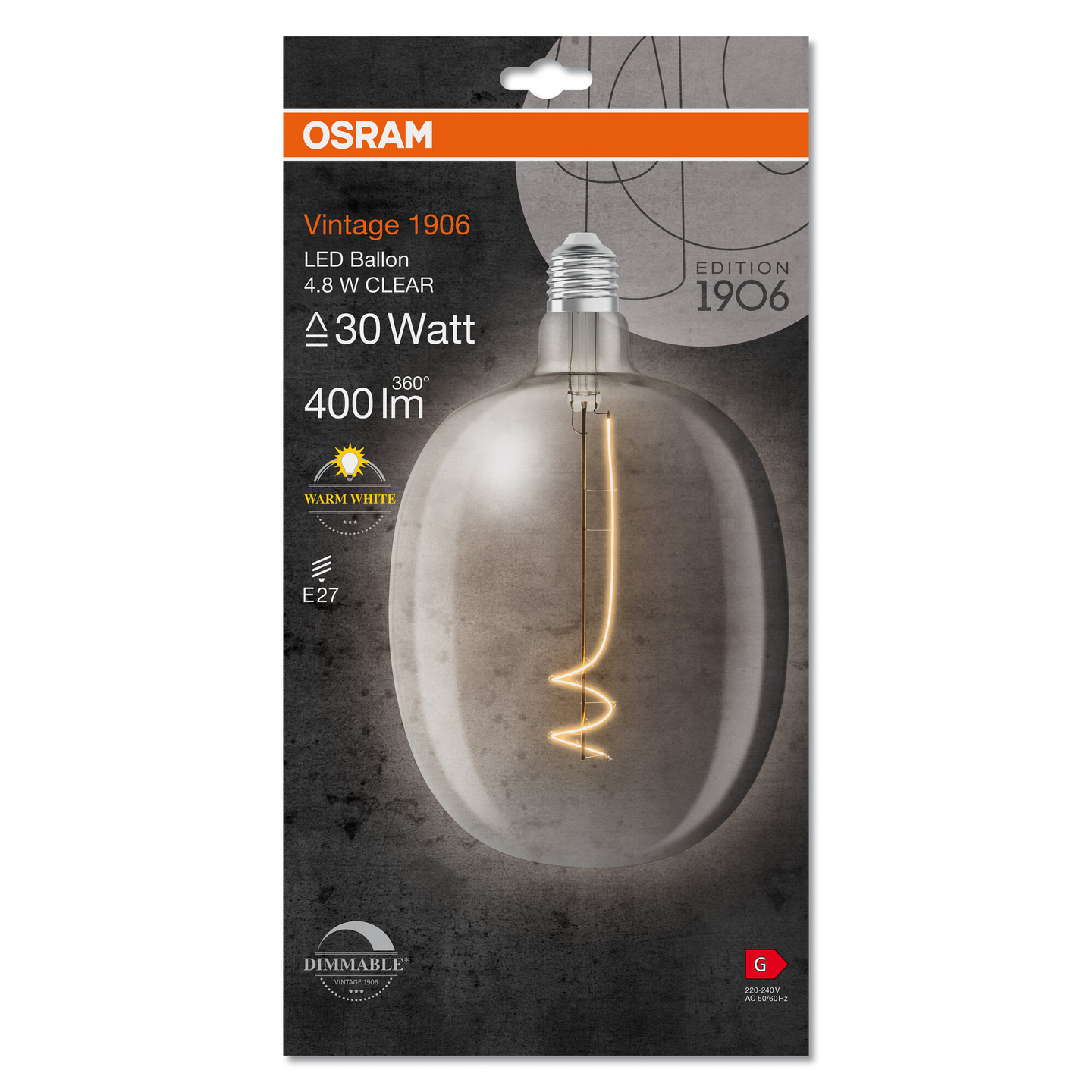 Sisustuslamppu LEDVANCE Vintage 1906 Ballon Clear 400lm E27 Dim