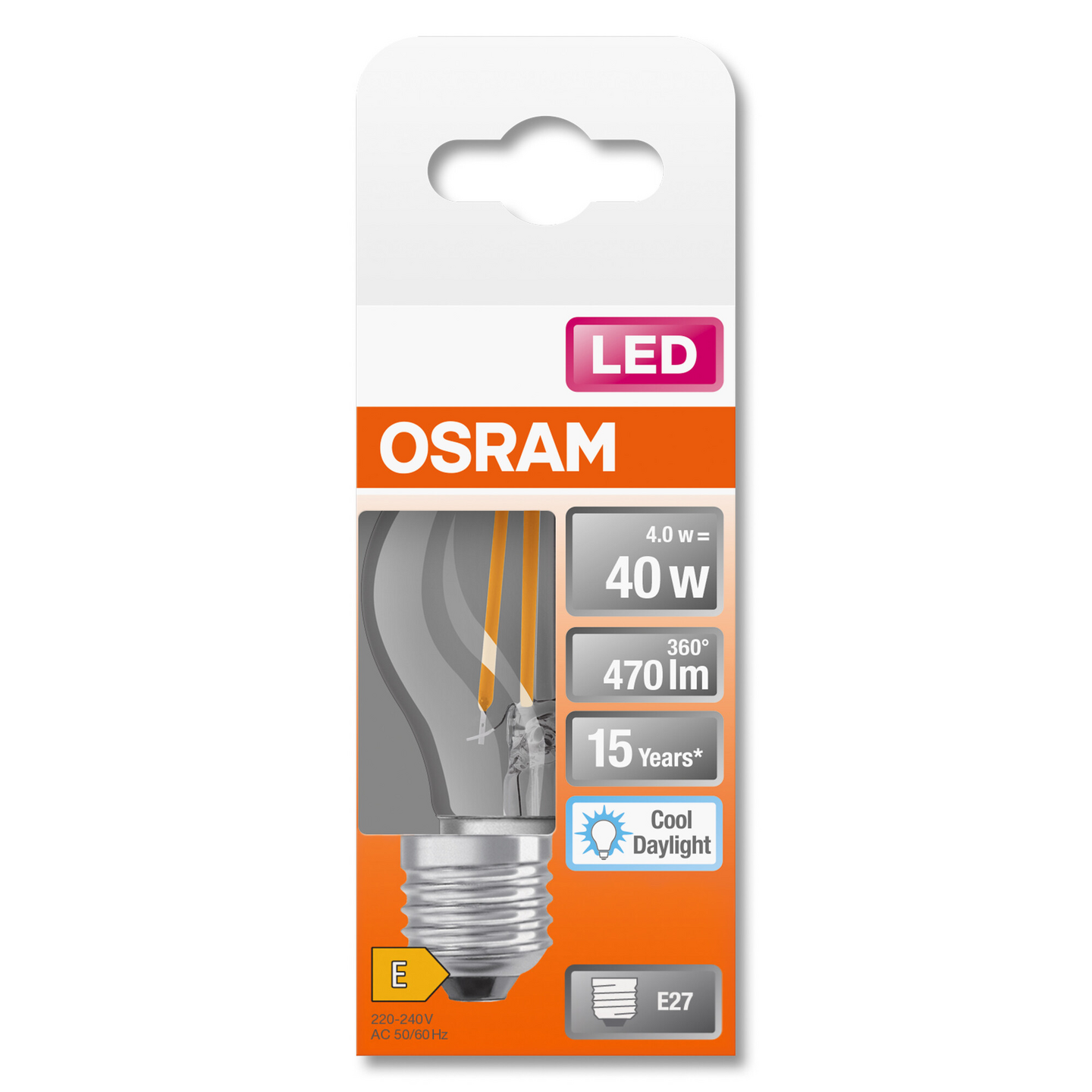 Led-pienkupulamppu OSRAM STAR Classic P 40 470lm 6500K E27 kirkas lasi