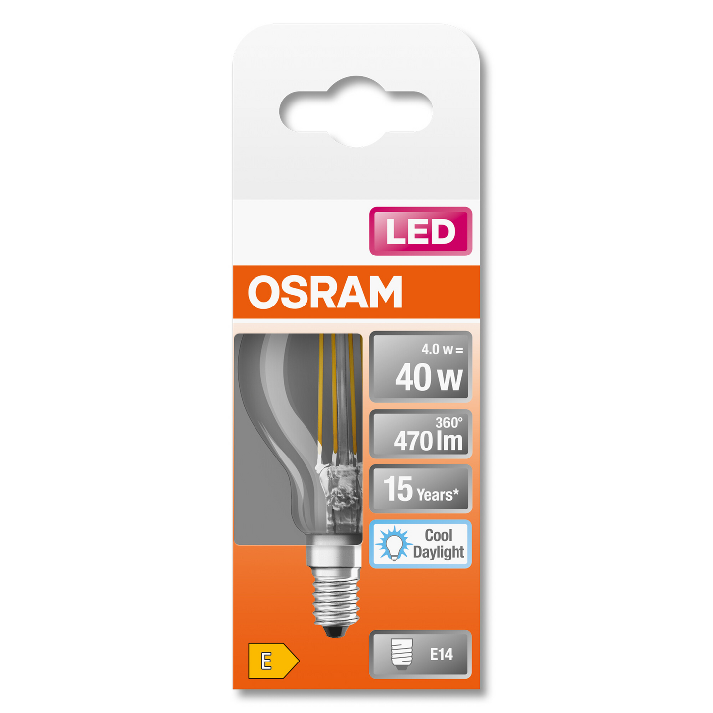 Led-pienkupulamppu OSRAM STAR Classic P 40 470lm 6500K E14 kirkas lasi