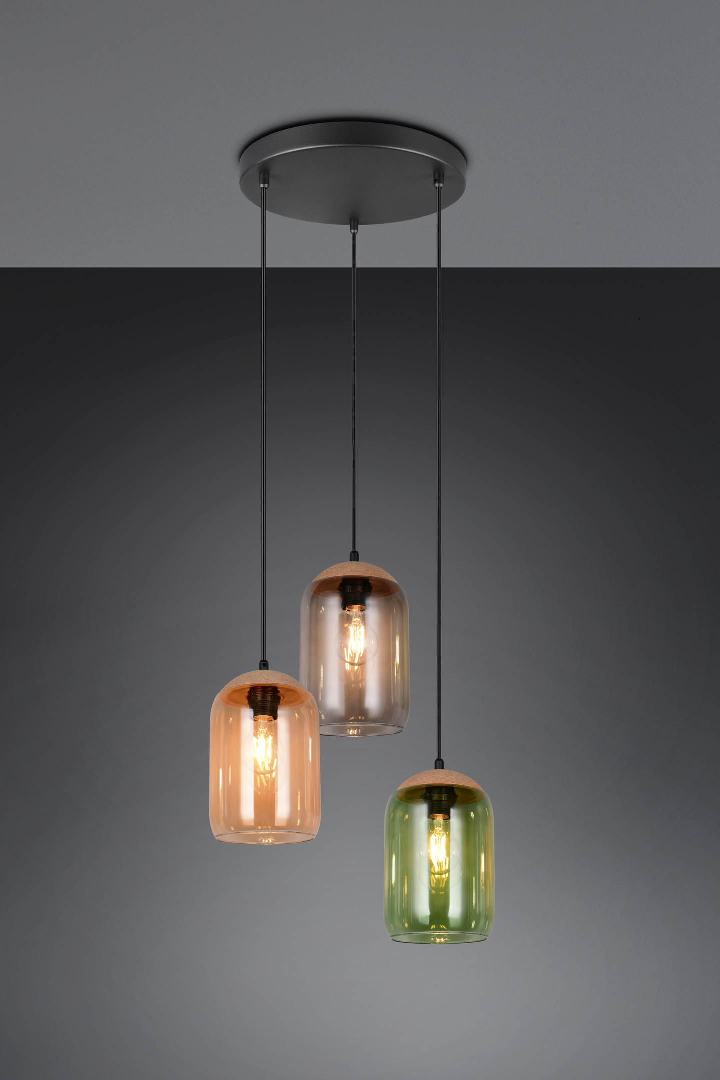 Riippuvalaisin TRIO Cork E27 3-osainen moniväri