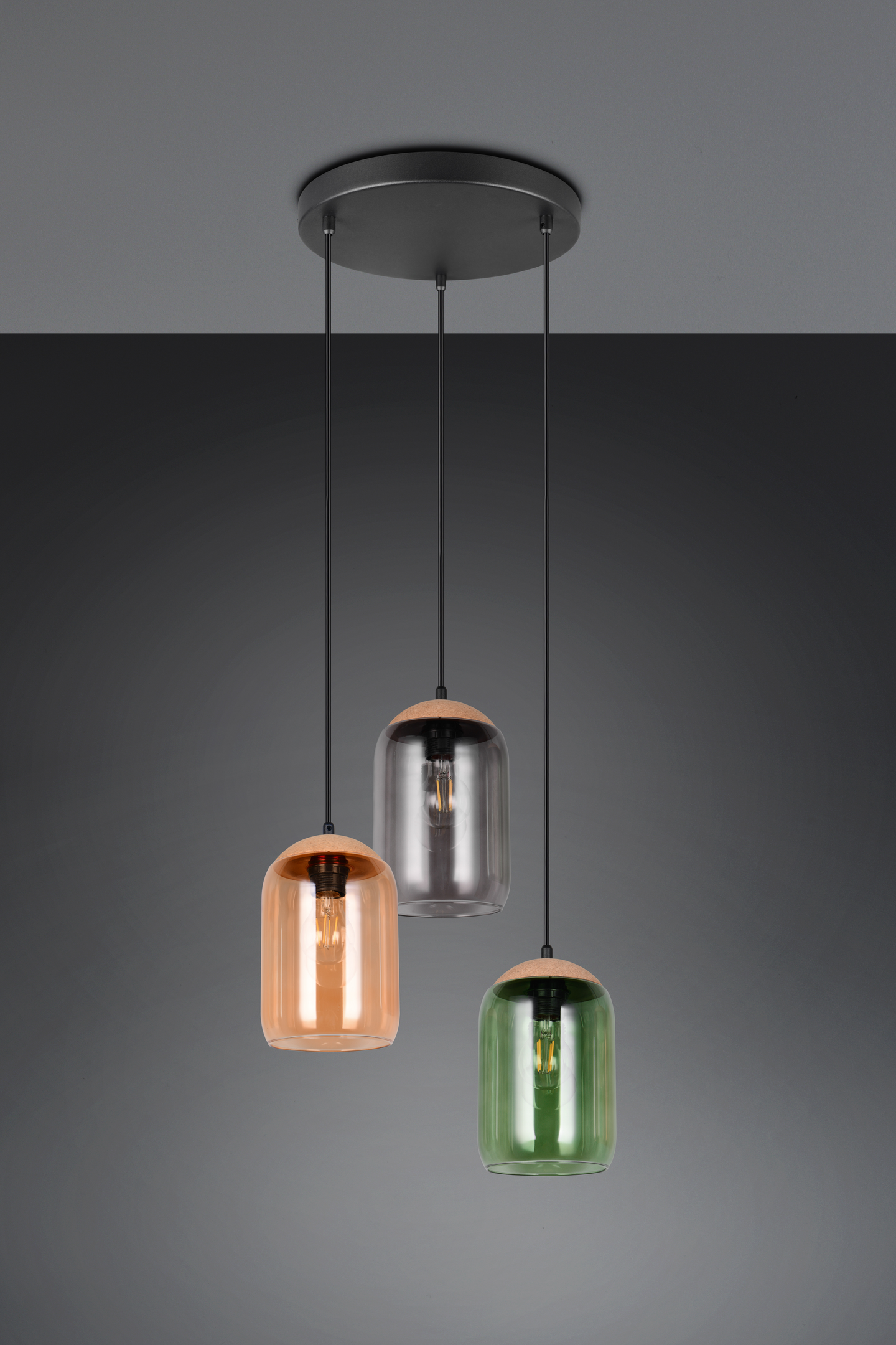 Riippuvalaisin TRIO Cork E27 3-osainen moniväri