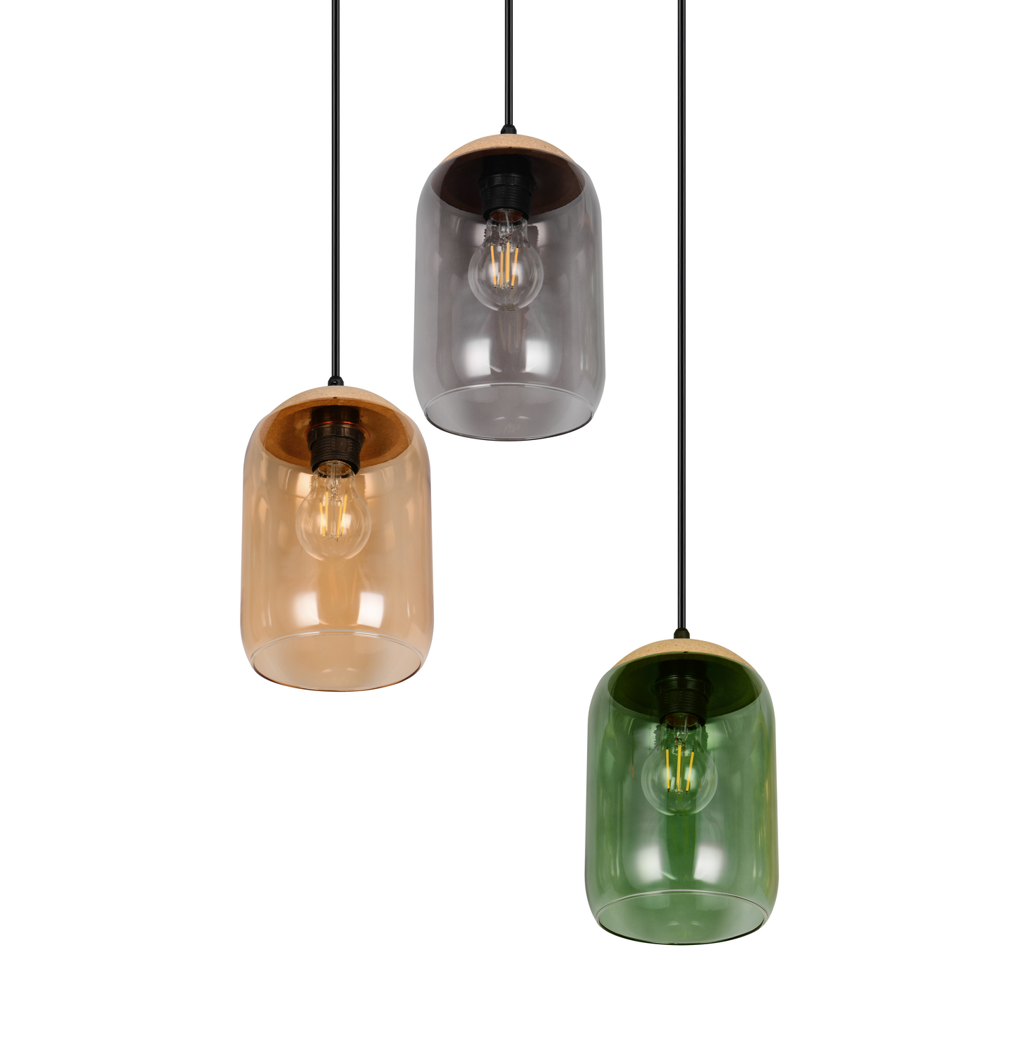 Riippuvalaisin TRIO Cork E27 3-osainen moniväri