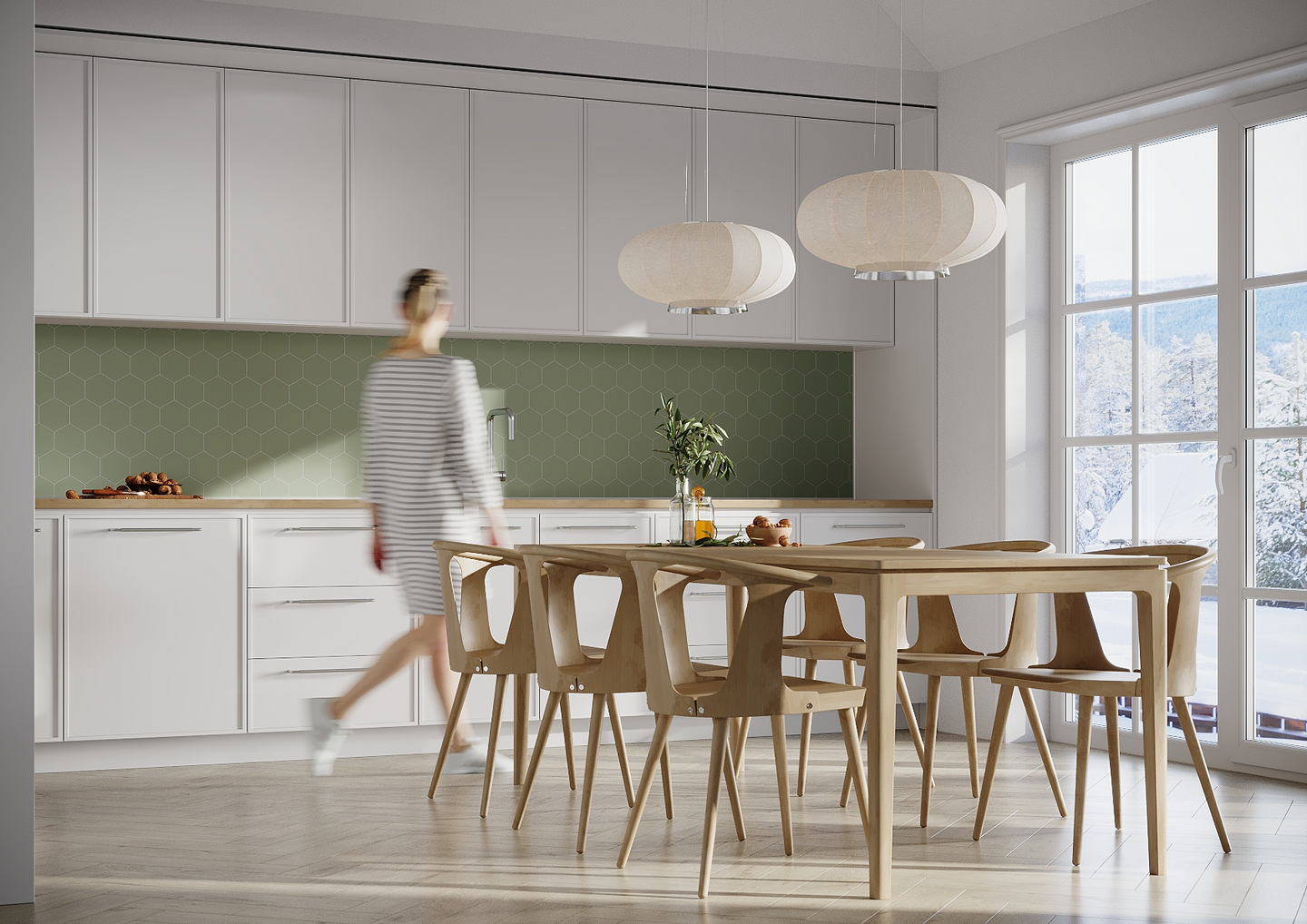 Sisustuslevy Fibo 5206-M71EM Olive Green Hexagon Marcato