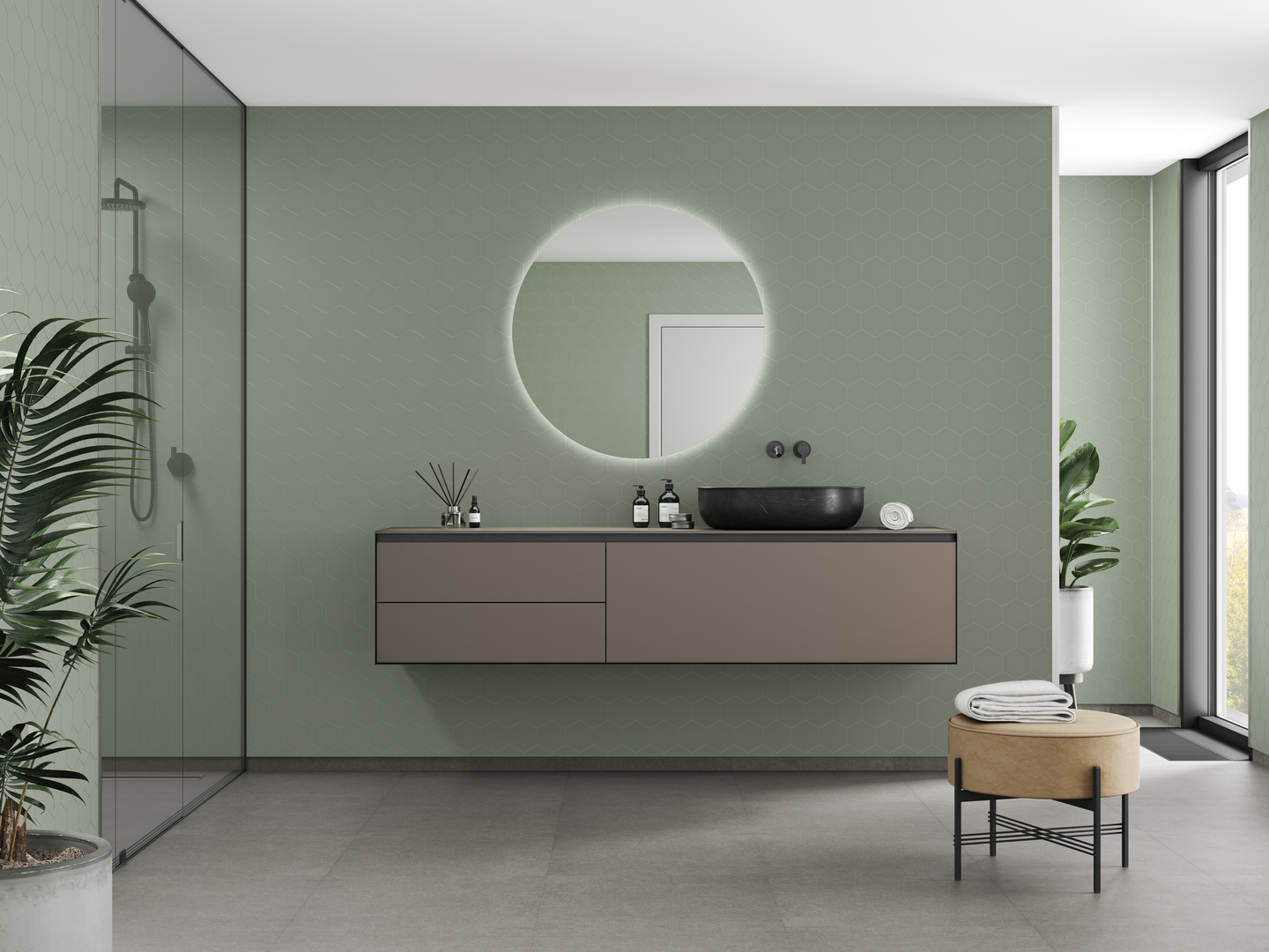 Sisustuslevy Fibo 5206-M71EM Olive Green Hexagon Marcato