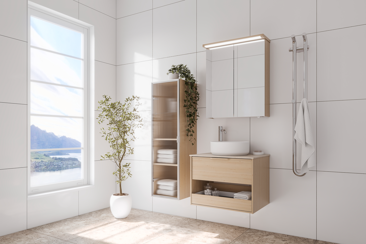 SPEGELSKÅP SVEDBERGS SKURU VIT ASK LED, EL 2HYLL TVLJ 61X72,5X19CM