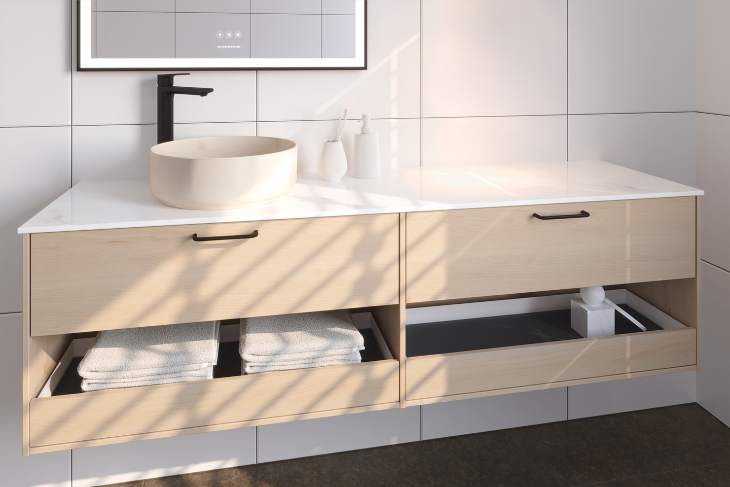 TVÄTTSTÄLLSSKÅP SVEDBERGS EPOS PLAN VIT ASK 1+1L ÖPPEN 159X45,3X45CM