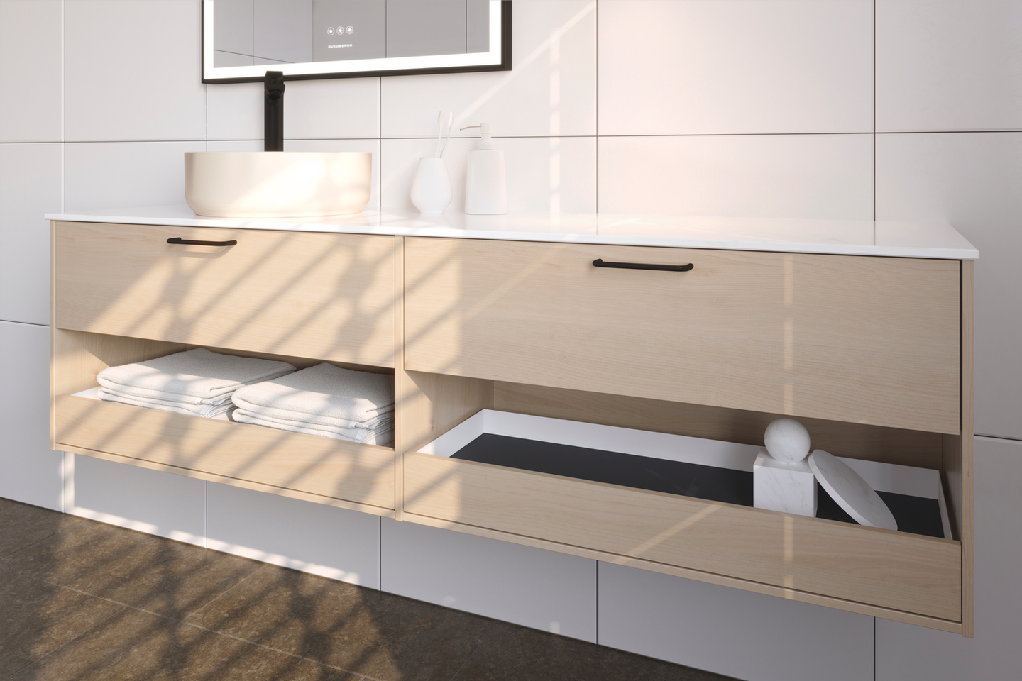 TVÄTTSTÄLLSSKÅP SVEDBERGS EPOS PLAN VIT ASK 1+1L ÖPPEN 159X45,3X45CM