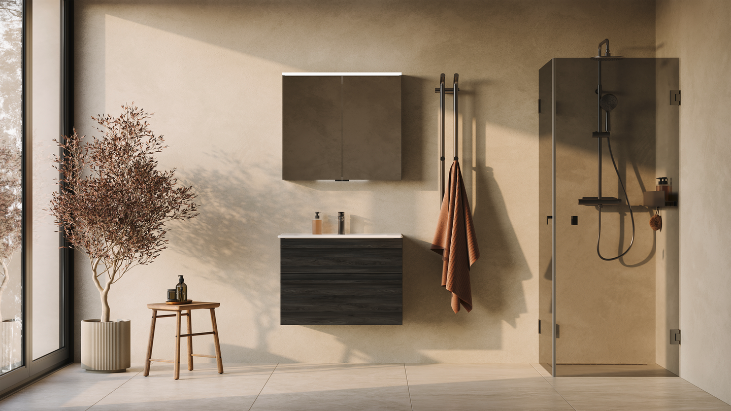 HÖRNDUSCH SVEDBERGS 180GR RAK BL SVART BRONSGLAS 80X200X80CM