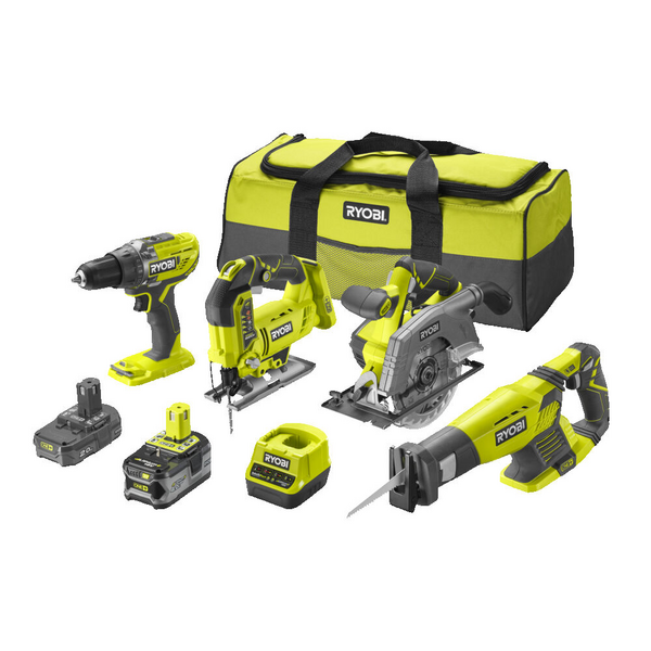 Akkukonesarja RYOBI RCK184C-242S 18V ONE+ 4,0 ja 2,0 akut ja 4 konetta