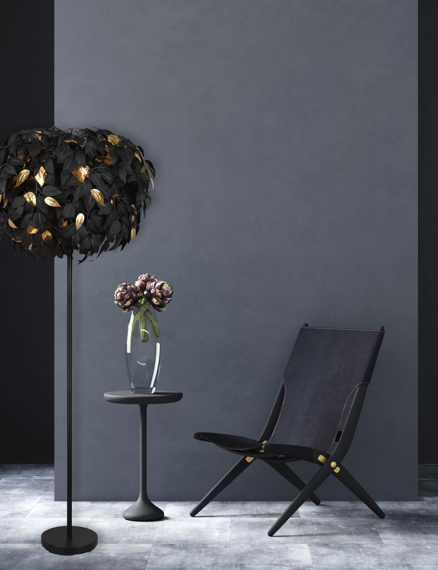 Lattiavalaisin TRIO Leavy 3xE14 mattamusta