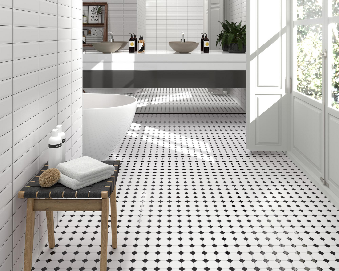 Mosaiikki Octagon 29,5x29,5 valko/musta matta