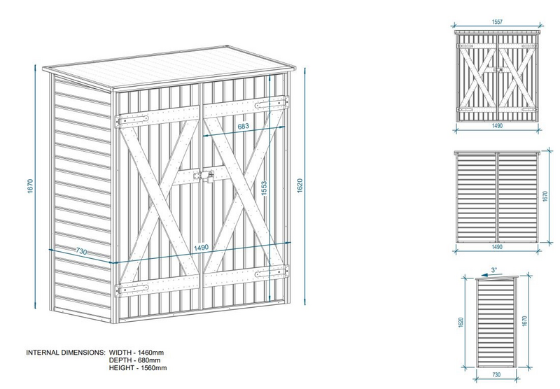 Työkaluvaja hyllyillä ruskea, 144x74x164 cm