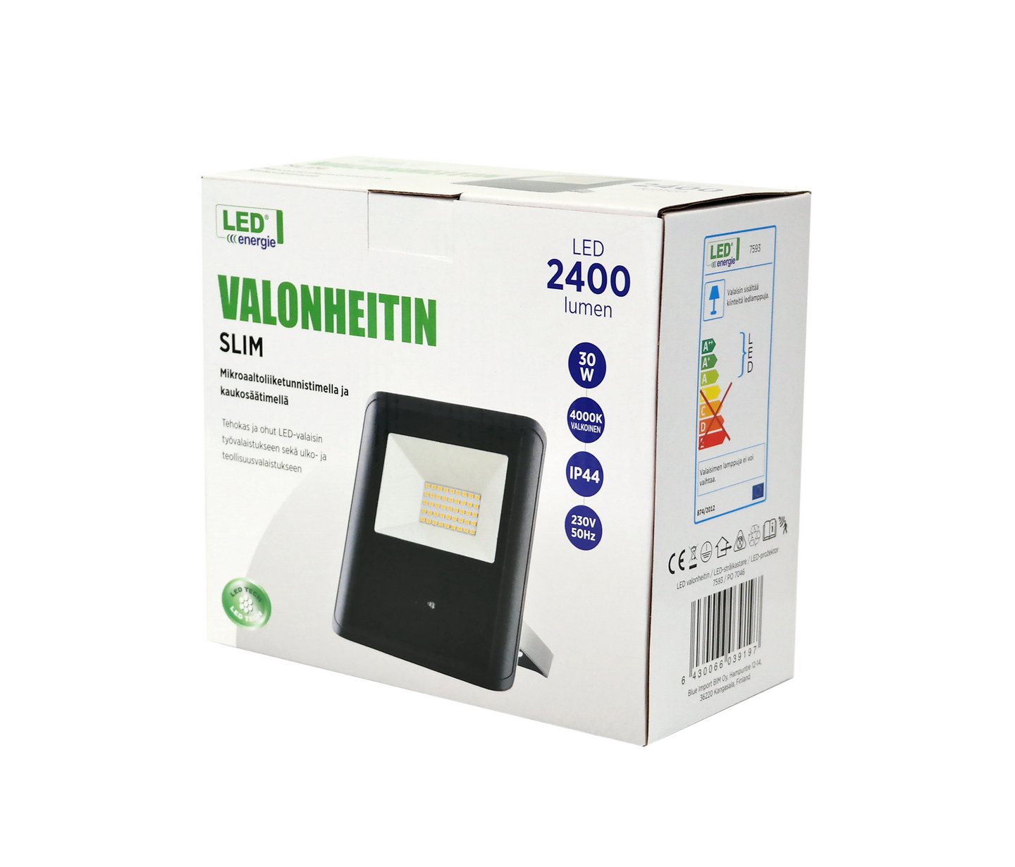 Tunnistinvalonheitin Led Energie Slim led PIR 30W 2400lm kaukosäätimellä