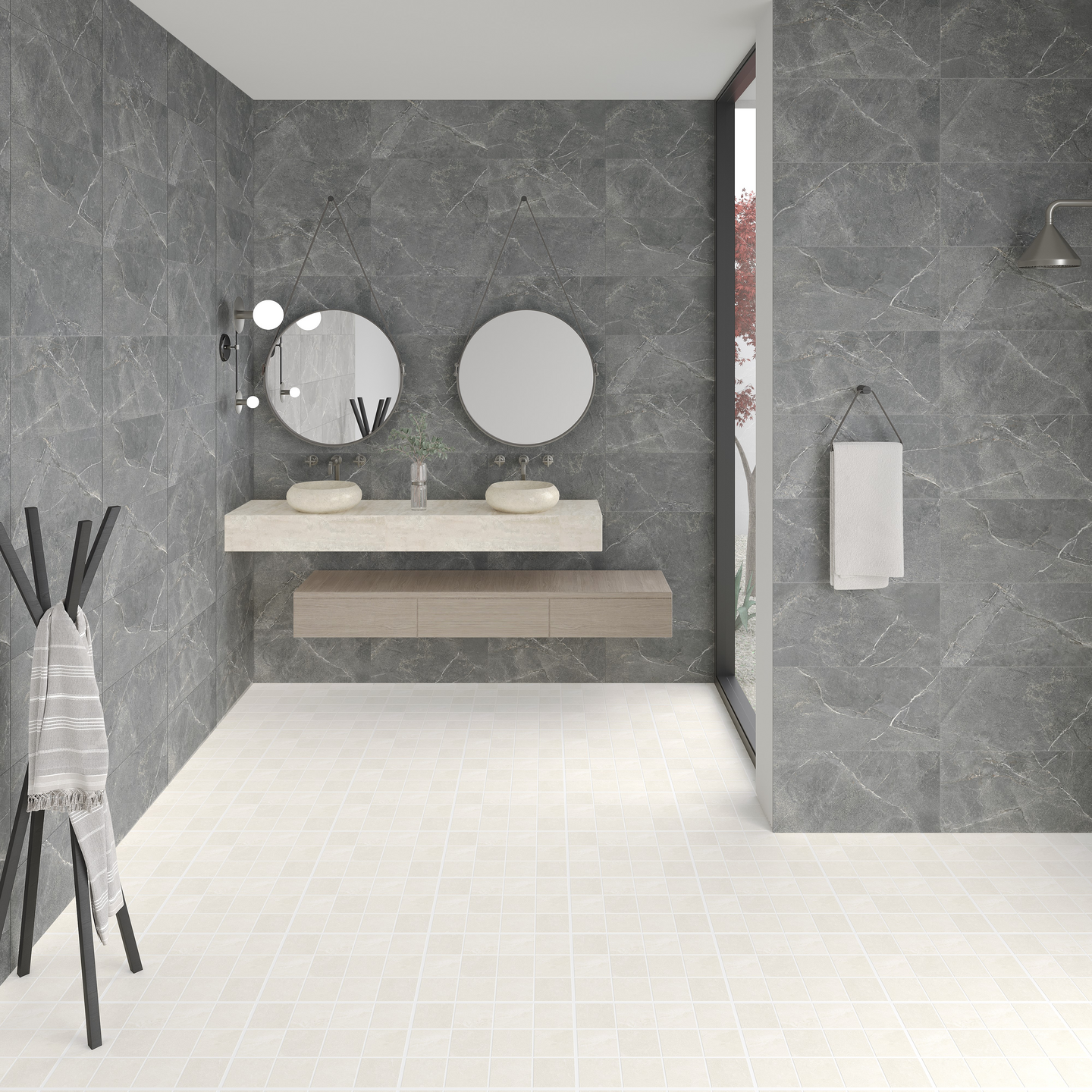 Lattialaatta Cello Veinstone 10x10 valkoinen PK R10B 1,44m²