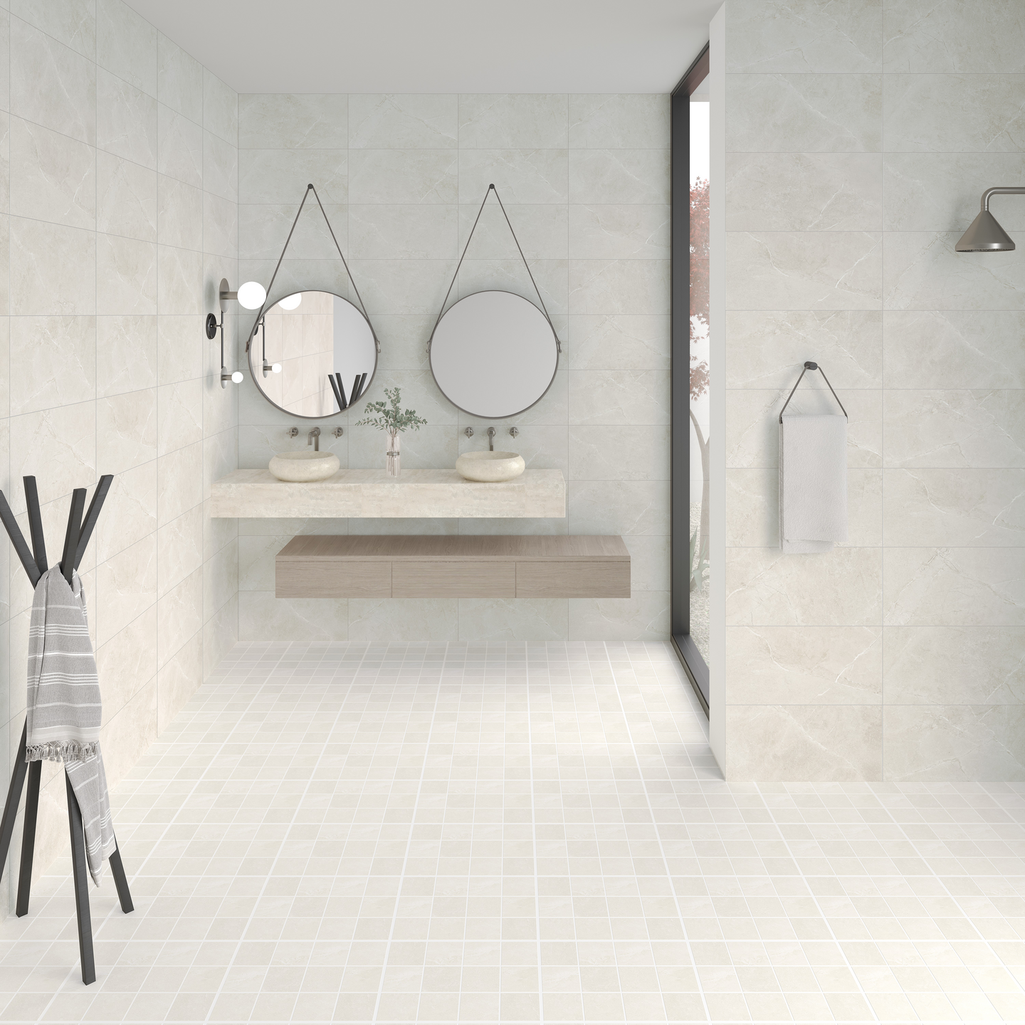 Lattialaatta Cello Veinstone 10x10 valkoinen PK R10B 1,44m²