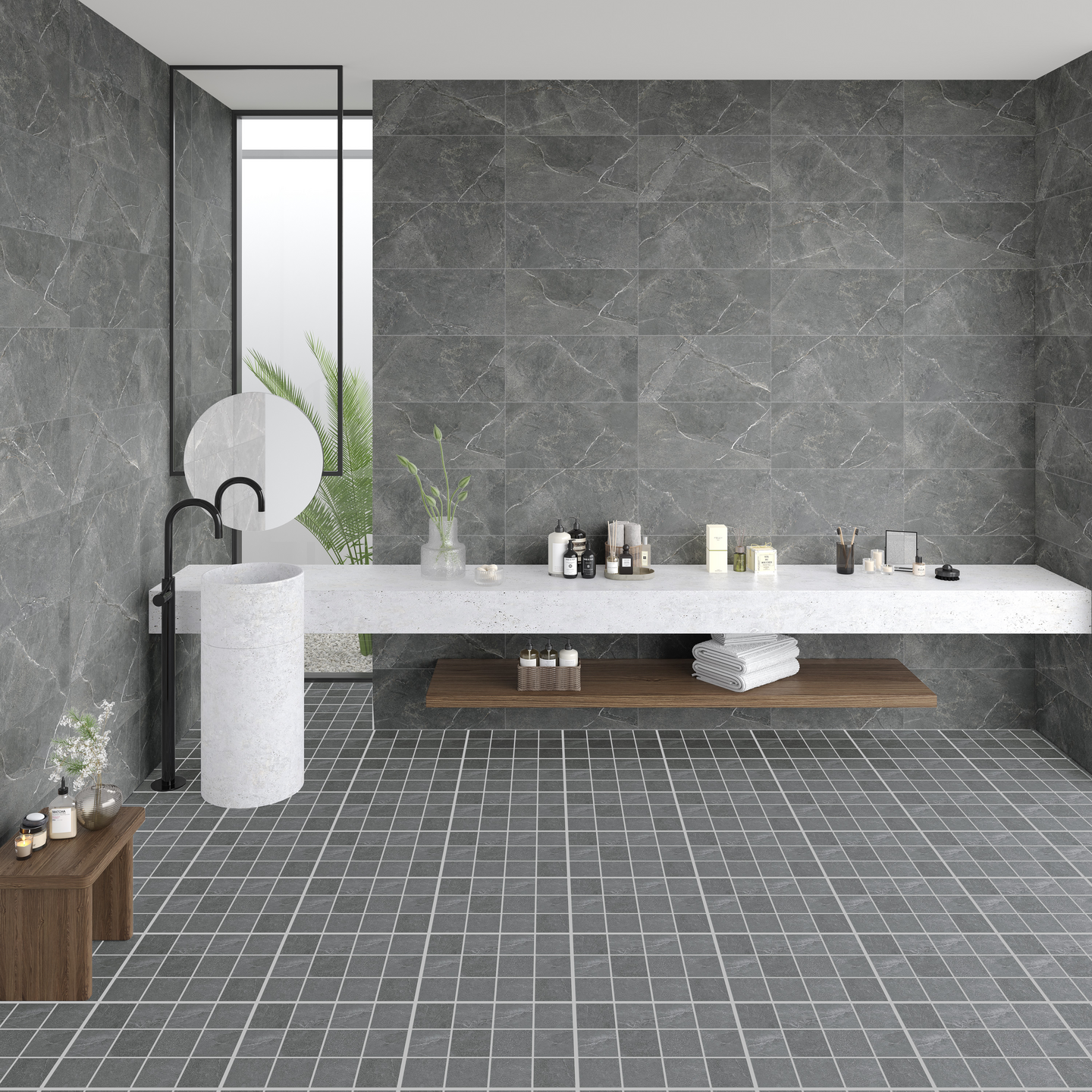 Lattialaatta Cello Veinstone 10x10 harmaa PK R10B 1,44m²