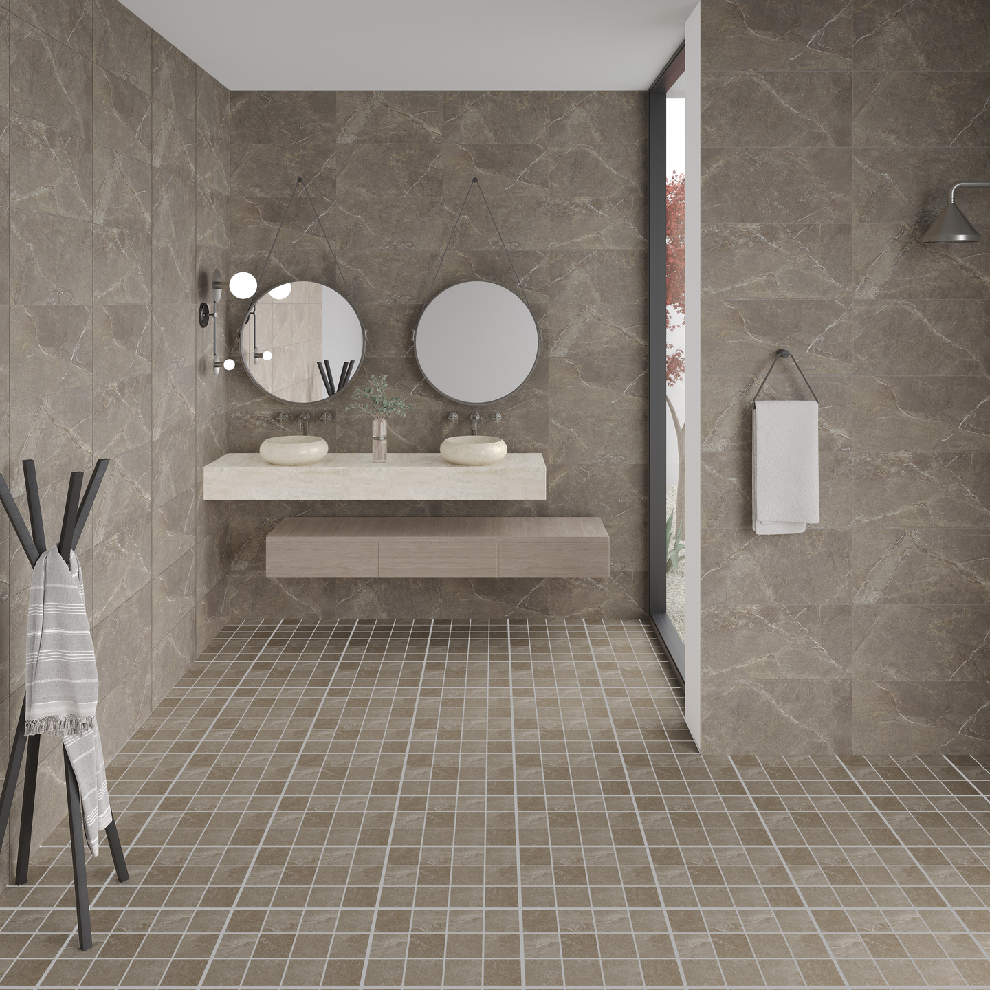 Lattialaatta Cello Veinstone 10x10 ruskea PK R10B 1,44m²