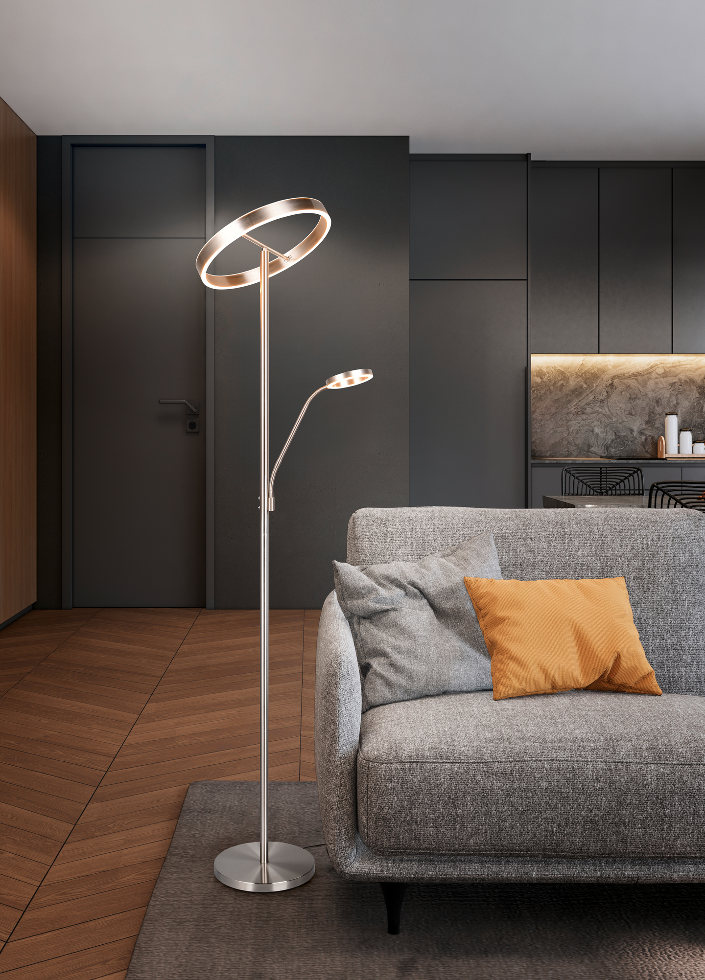 Lattiavalaisin TRIO Willis led 39+5,5W 4600+550lm harjattu teräs