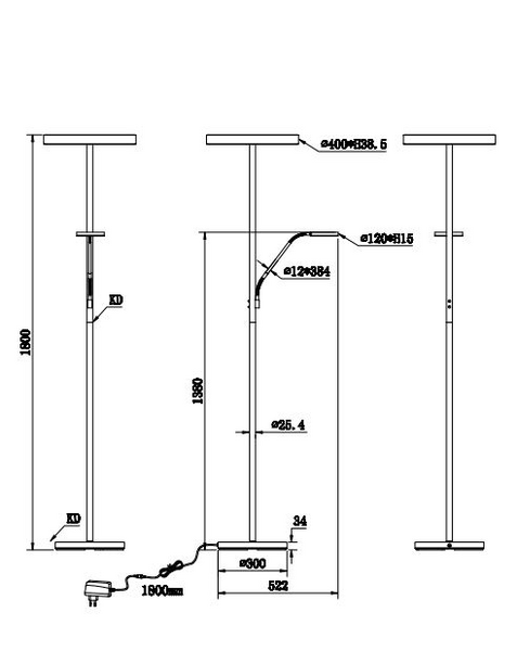 Lattiavalaisin TRIO Willis led 39+5,5W 4600+550lm mattamusta