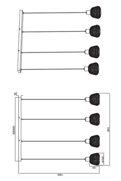 Riippuvalaisin TRIO Tarifa E27 4-osainen mattamusta/kromattu