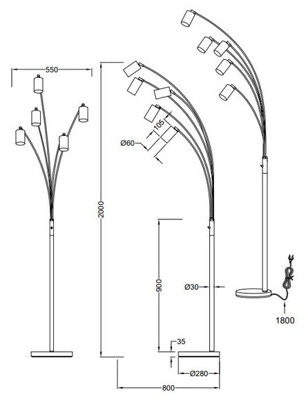 Lattiavalaisin TRIO Marley GU10 5-osainen mattamusta