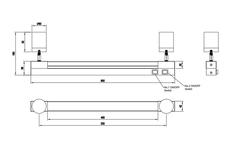 Seinävalaisin TRIO Enrico led 6,5W+2xGU10 60cm kromi