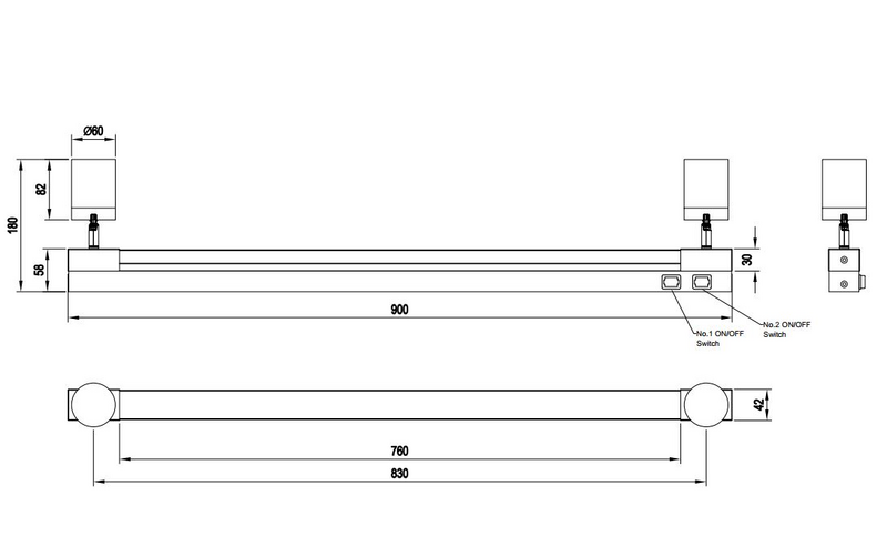 Seinävalaisin TRIO Enrico led 9W+2xGU10 90cm kromi