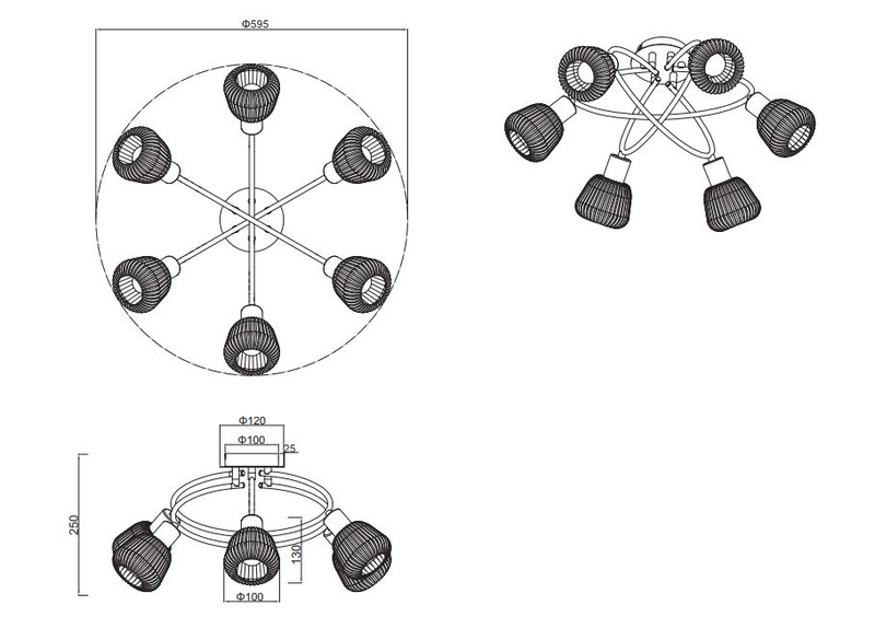 Kattovalaisin TRIO Tarifa E14 6-osainen mattamusta/kromattu