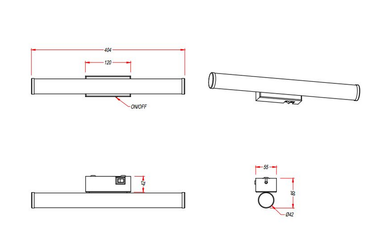 Seinävalaisin TRIO Mattimo led 4,3w 4000K 40cm kromi