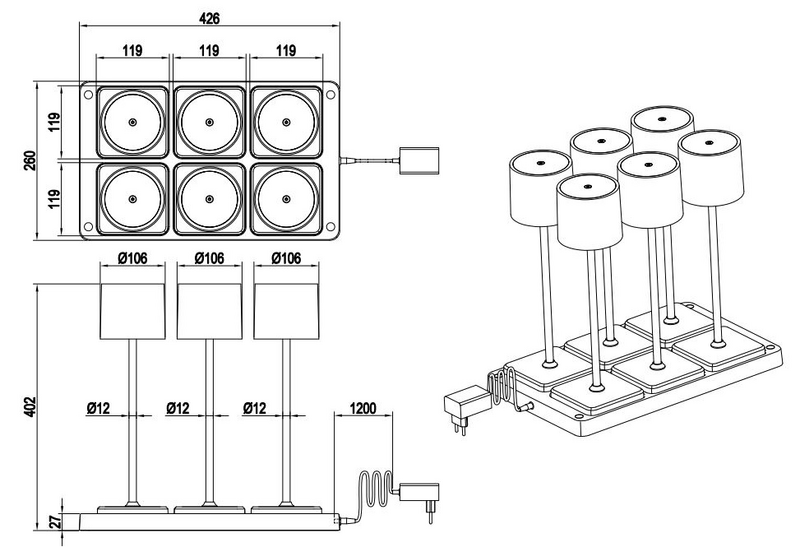 Ulkopöytävalaisin TRIO Fernandez led 6x1,5W valkoinen ladattava