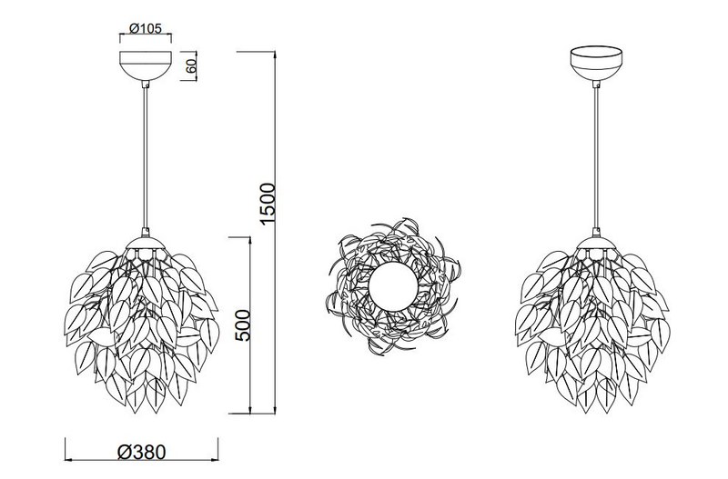 Riippuvalaisin TRIO Leavy E27 38cm vihreä
