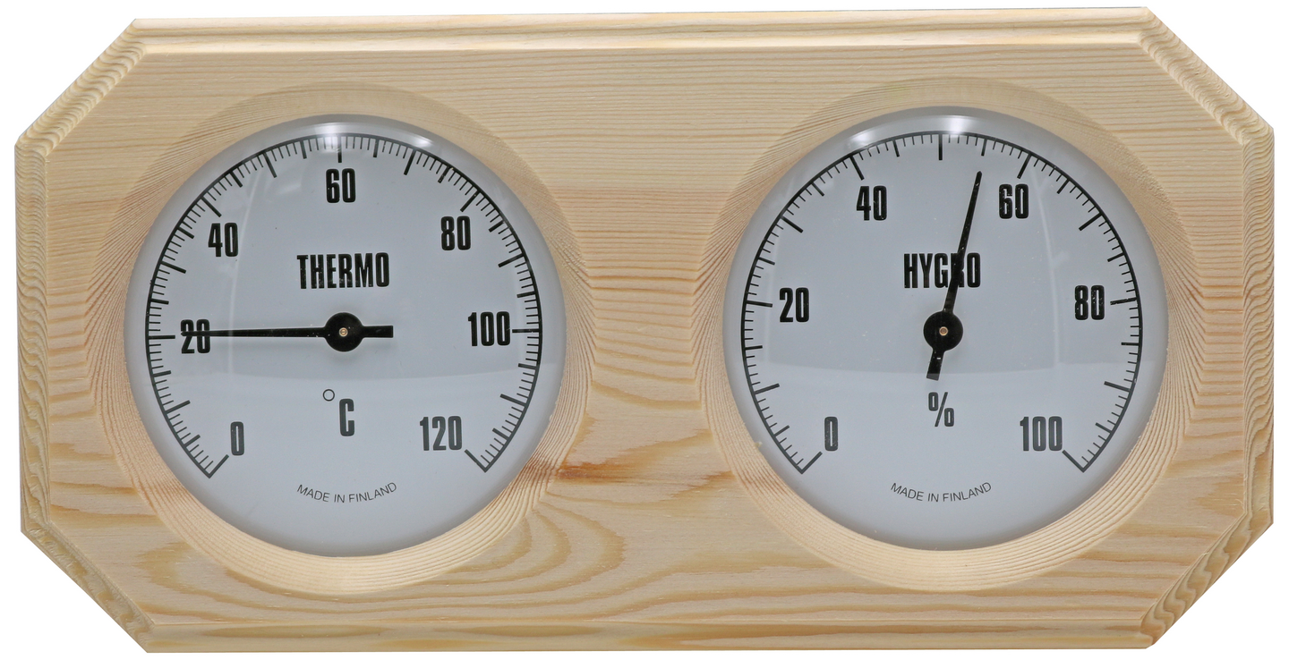Löylymittari SAUNIA kupulasi lämpö- ja kosteusmittari mänty