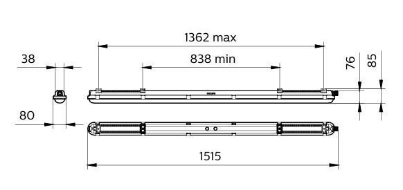 Suljettu teollisuusvalaisin Philips Coreline WT120C LED60S/840 PSUTW L1500