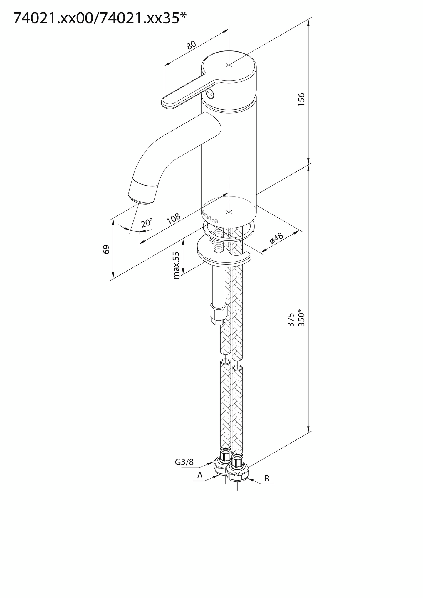 TVÄTTSTÄLLSBLANDARE DAMIXA SILHOUET S, RUBCLEAN MATT VIT