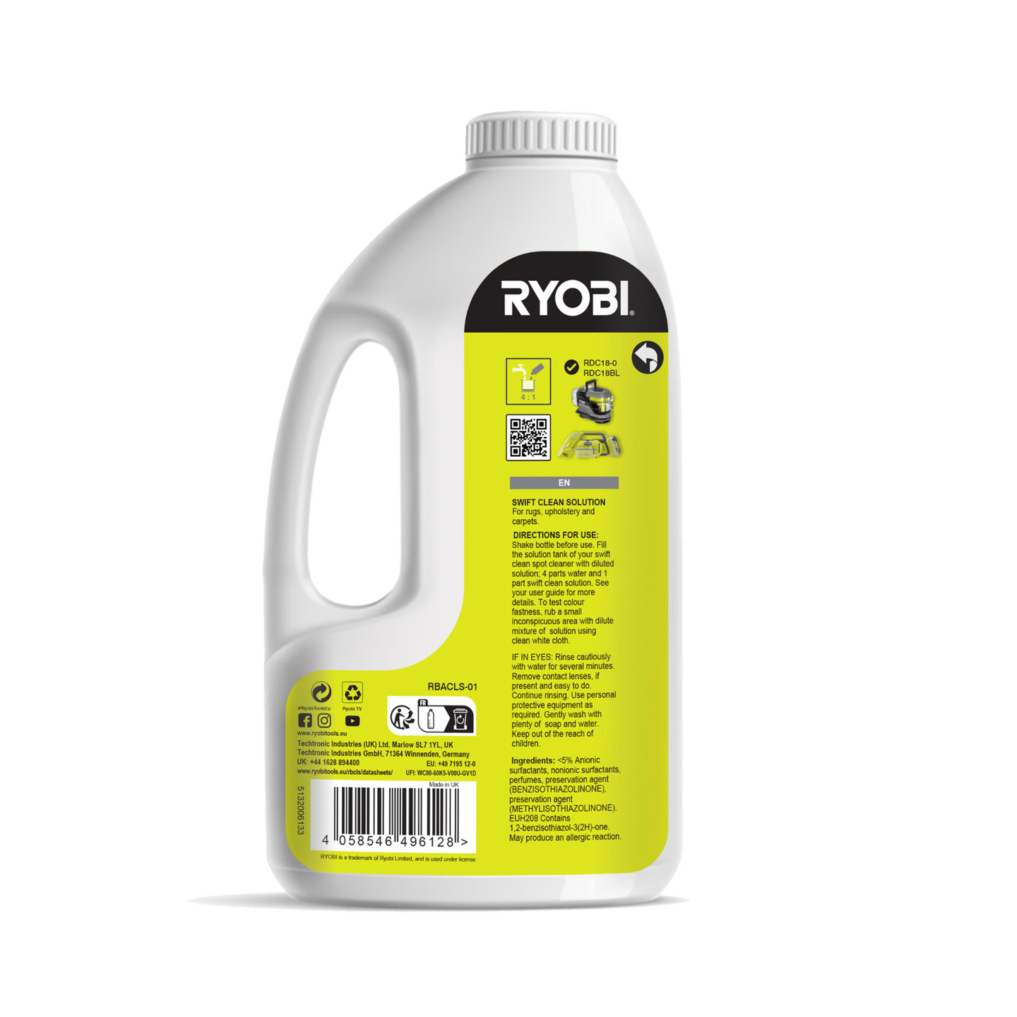 Nestemäinen puhdistusaine Ryobi RBACLS1 1l tekstiilien puhdistukseen