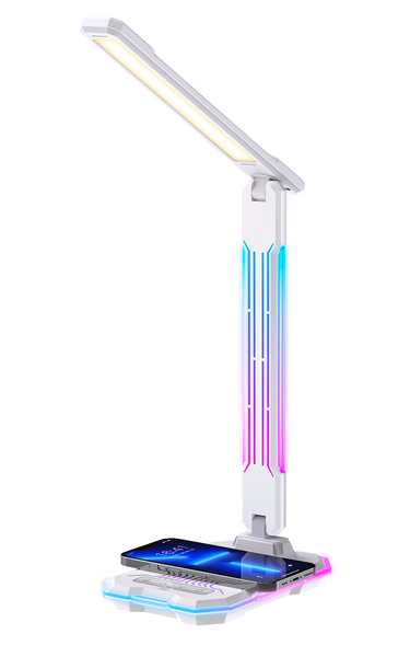 Pöytävalaisin Focuslight E-Sport 9W+3W RGB led langaton latausasema valk.