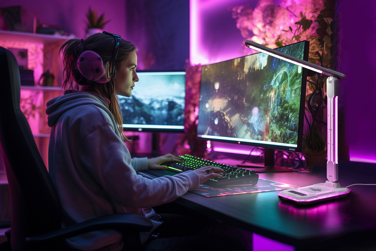 Pöytävalaisin Focuslight E-Sport 9W+3W RGB led langaton latausasema valk.