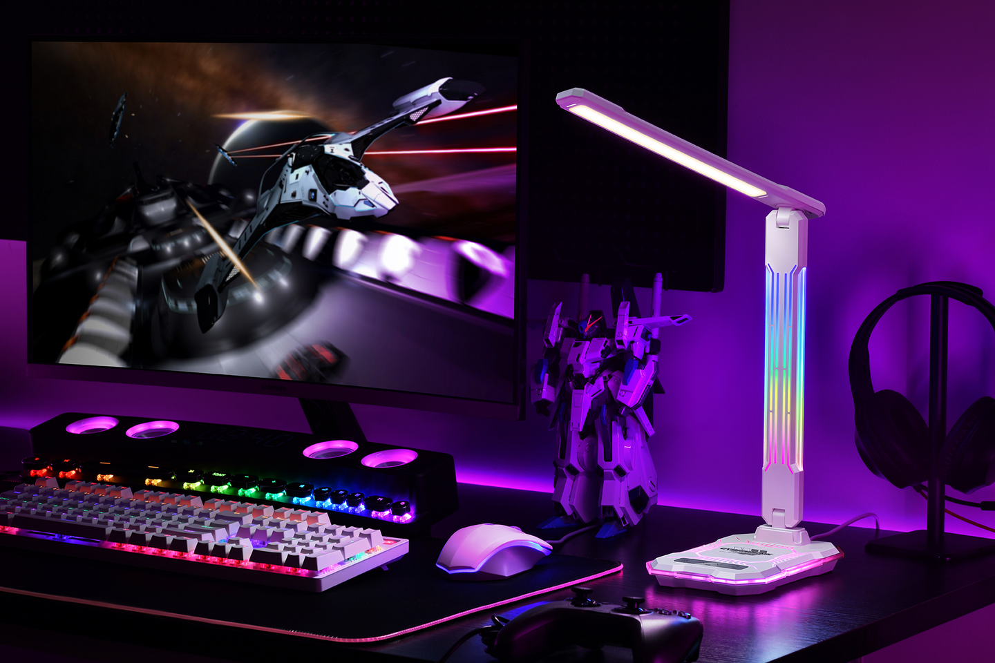 Pöytävalaisin Focuslight E-Sport 9W+3W RGB led langaton latausasema valk.