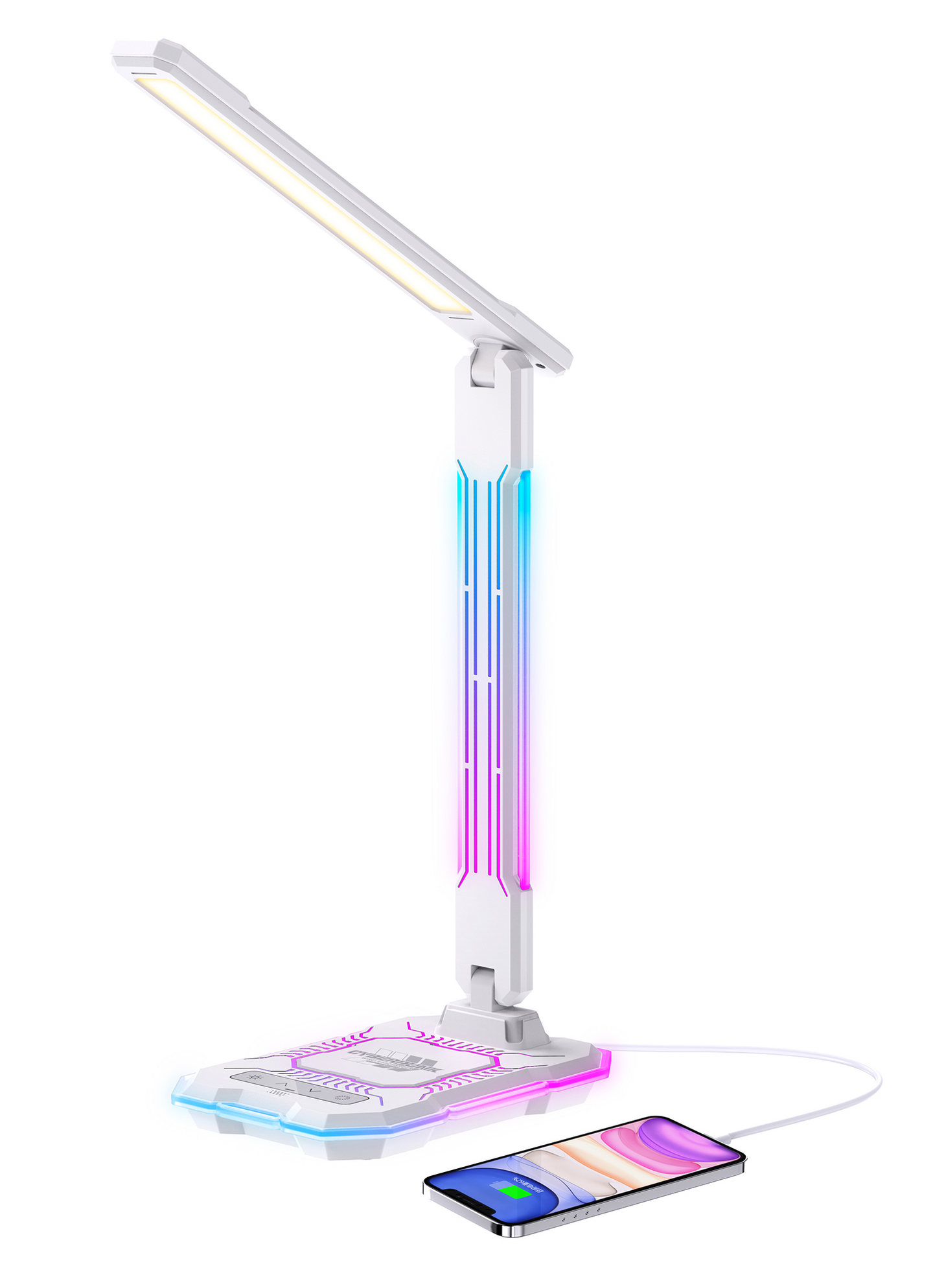 Pöytävalaisin Focuslight E-Sport 9W+3W RGB led langaton latausasema valk.