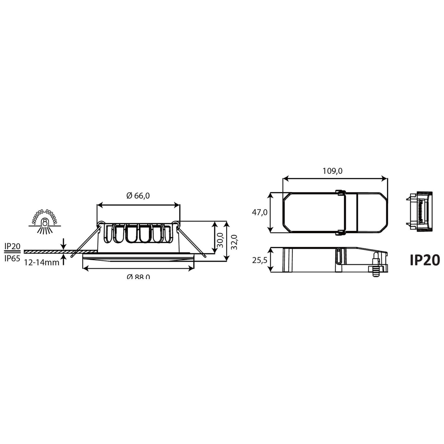 Alasvalo Focuslight Halo led 6W 500lm -kytkin himmenn. IP65/IP20 musta