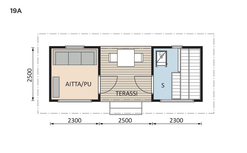 Saunamökki Raami Duo 19 A harjakatto 12,5m²