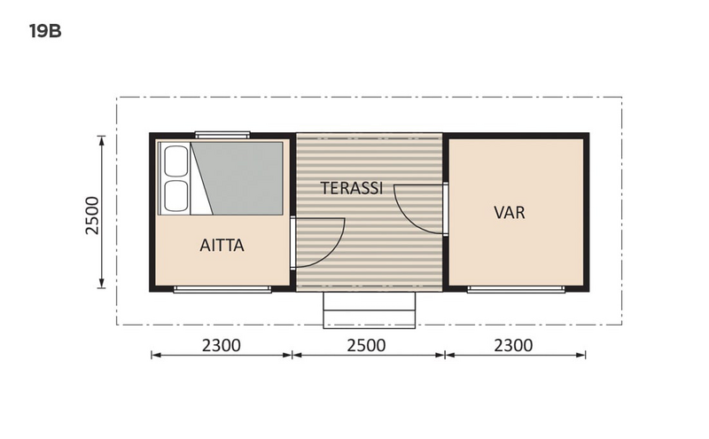 Saunamökki Raami Duo 19 B pulpettikatto 12,5m²