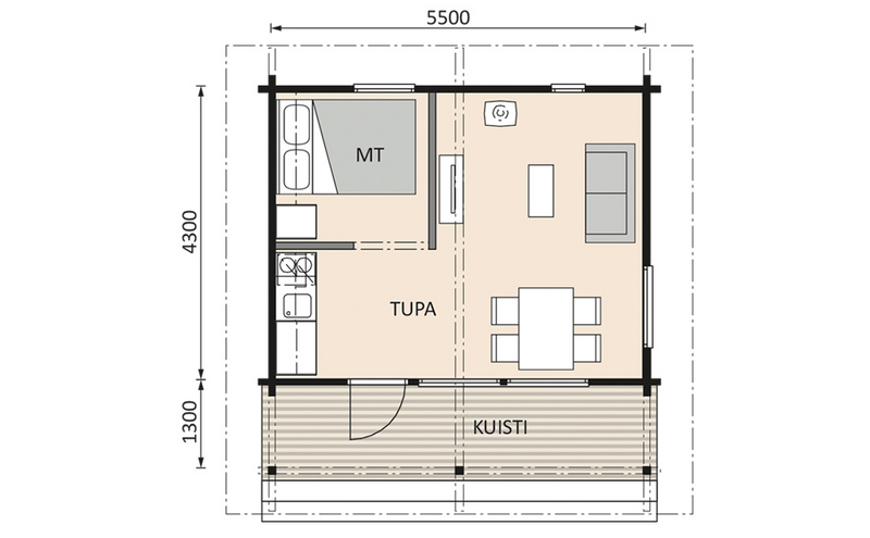 Saunamökki Raami 34 B 24,5m²