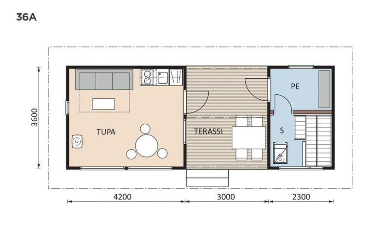 Saunamökki Raami Duo 36 A harjakatto 25m²