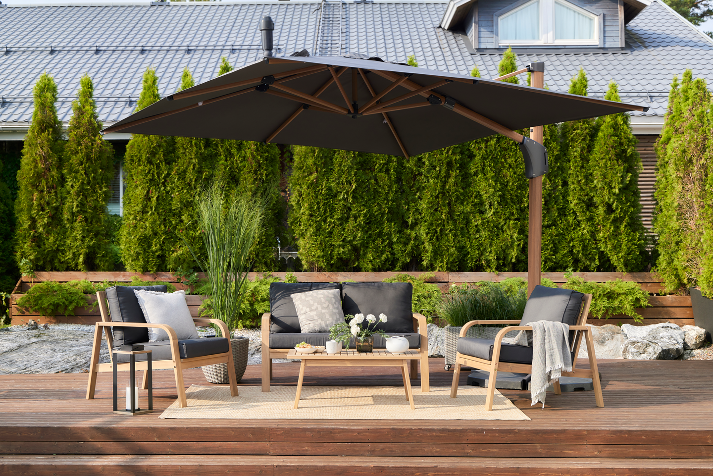 PARASOLL CELLO PANAMA GRÅ 300X256CM