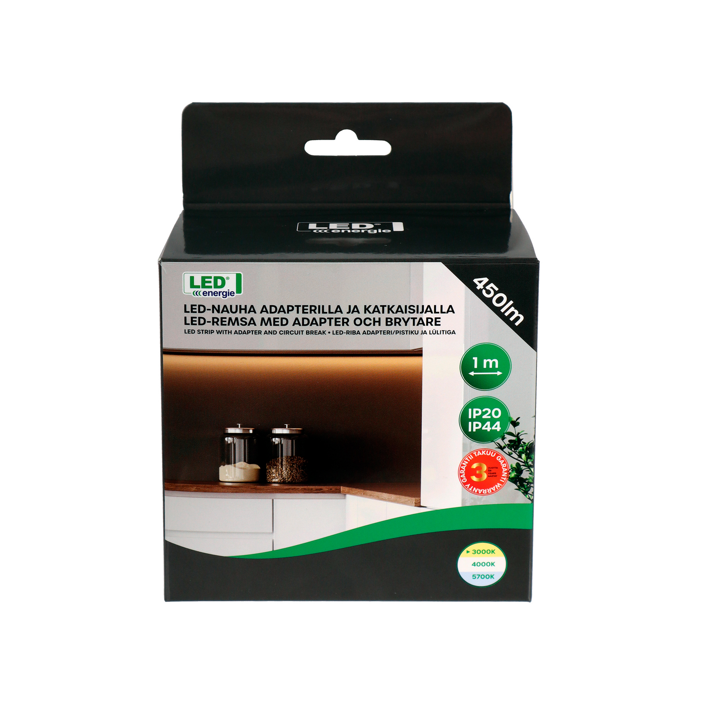 Valonauha Led Energie 9,6W 450lm 3000K IP20/IP44 1m muuntajalla