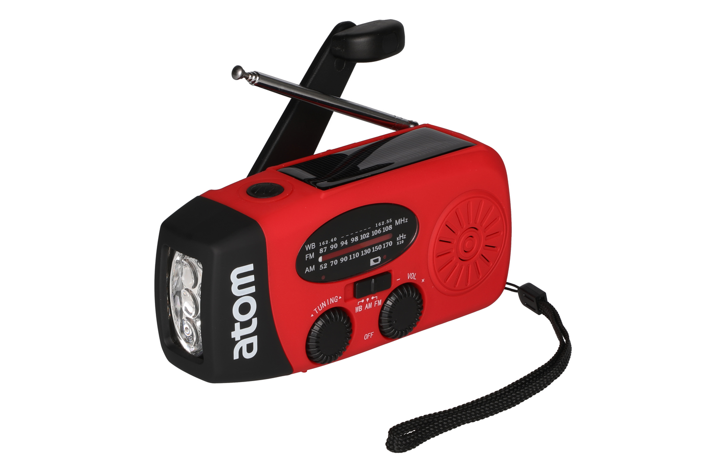 Hätäradio Atom valolla ja varavirtalähteellä