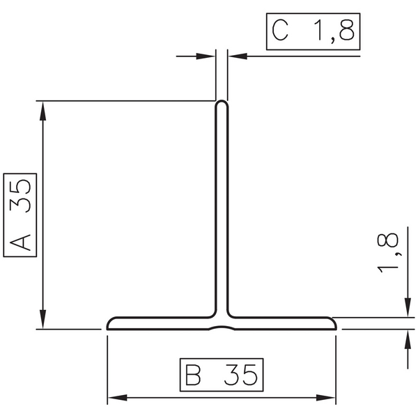 T-LIST DEMERX GRÅ 2000MM HÖJD 35MM
