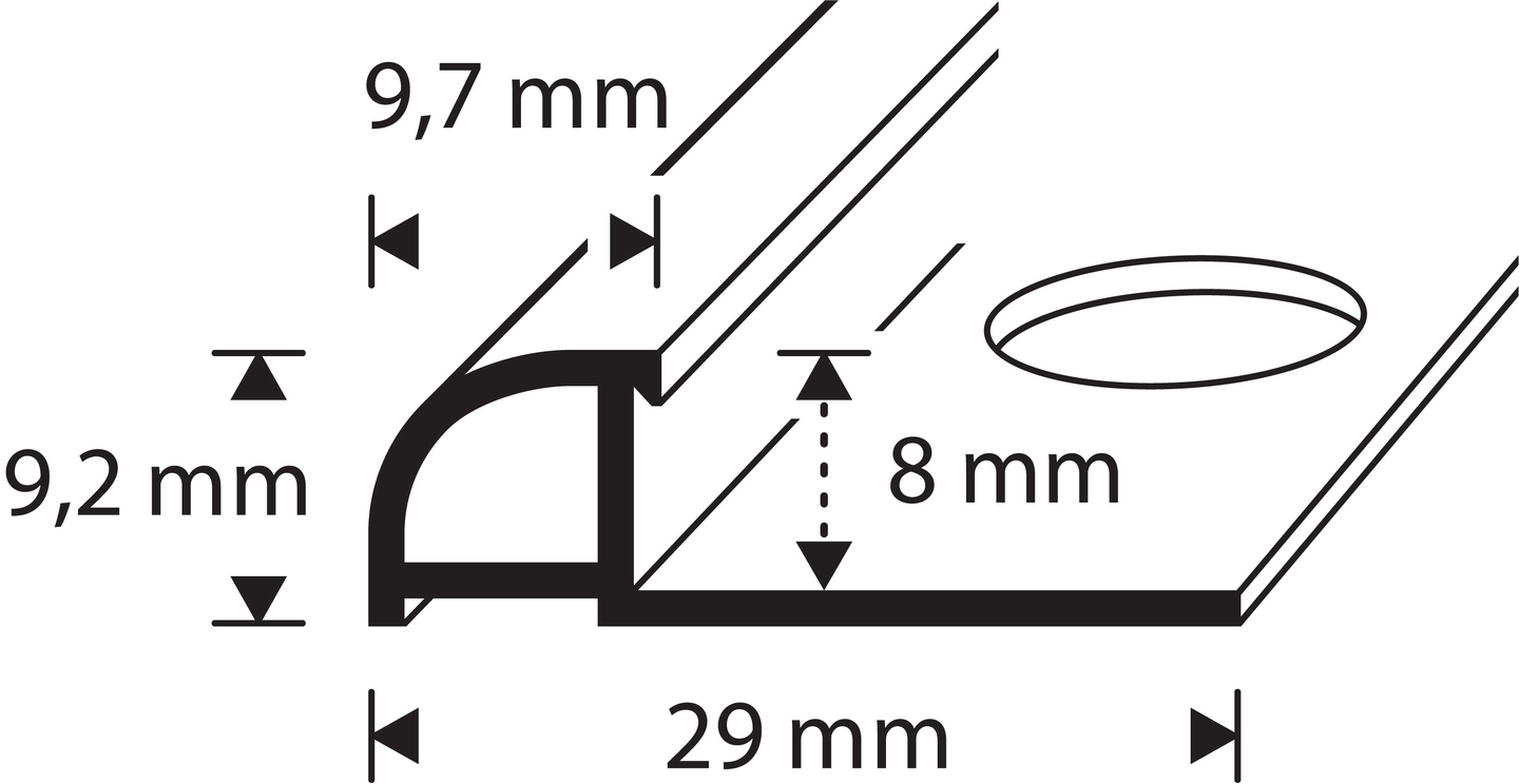 Laattalista 8mm Nordic Graphite alumiini pyöreä 2700mm